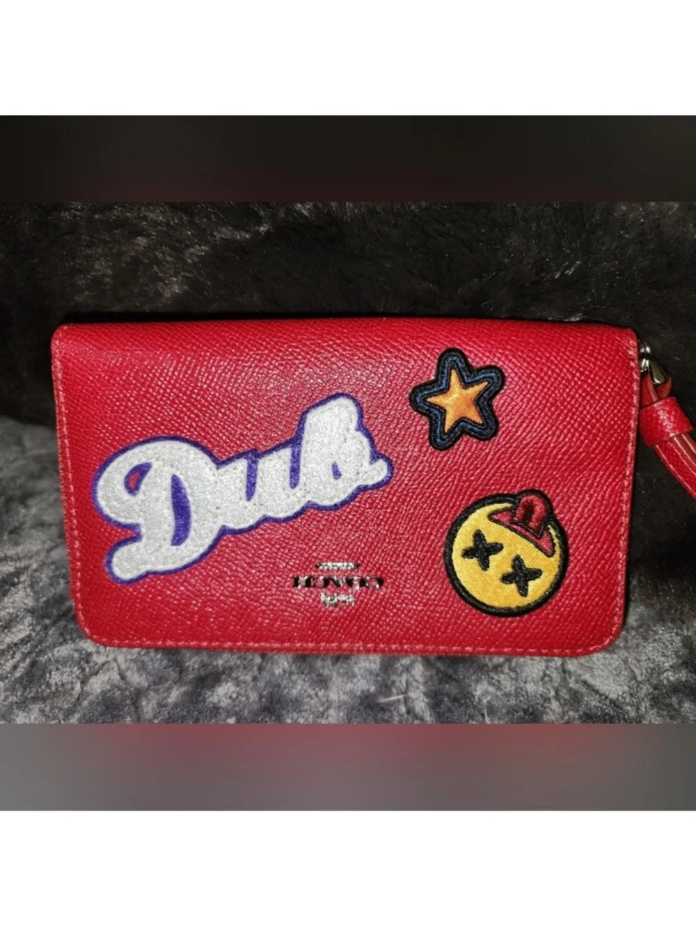 Coach Red Patch Embroidered Wristlet Wallet
